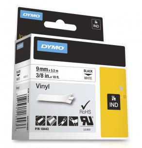 5m 9mmx5 hvid p sort vinyl tape industri rhino dymo