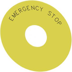 stop emergency tekst engelsk med bende selvkl gul trykknap paddehatte dstop n til bagplade rund