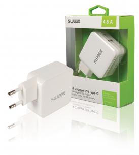 hvid usb-c usb a 8 4 2-udgange oplader nedis