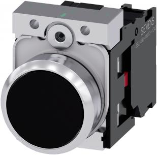 1nc holder med kontakt momentan knap flad sort skinnende metal rund 22mm trykknap