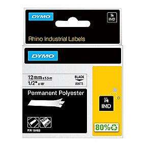 5m 12mmx5 hvid p sort polyester permanent tape industri rhino dymo