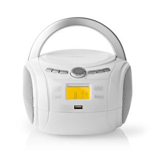 hvid brehndtag usb-afspilning fm bluetooth w 9 stereo strmforsyning batteri boombox cd-afspiller nedis