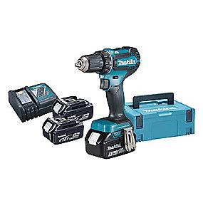 lader batterier 0ah 5 stk 3 kuffert inkl ddf485rtj3 18v skruemaskine bore- makita