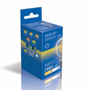klar off on 249lm e14 827 3w krone25 diolux