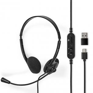 sort mikrofon fold-away type-c usb type-a usb stereo on-ear pc-headset