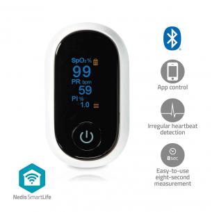 hvid cision pr j h med sensor pulsfrekvens perfusionsindeks gelser bev mod interferens spo2 tning iltm alarm auditiv led bluetooth oximeter puls smartlife nedis