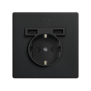 sort mat a type 1a 2 oplader usb dobbelt med schuko jord 2-polet stikkontakt combi 270 simon