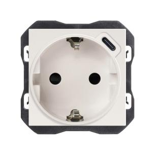 hvid mat lader c usb med schuko jord 2-polet stikkontakt 270 simon