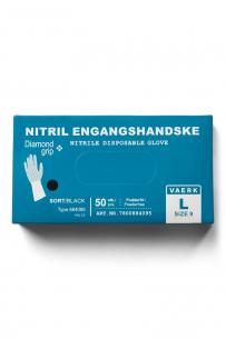 stk 50 pudderfri sort 10 str diamond engangshandske nitril