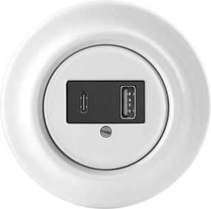 decento hvid glans usb-c usb-a oplader usb dobbelt