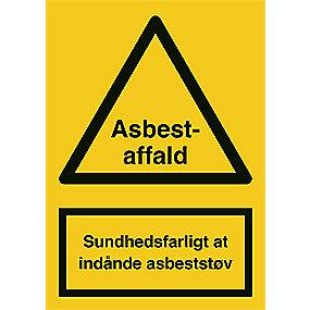 210x297mm a4 plast gul asbestaffald - advarselsskilt