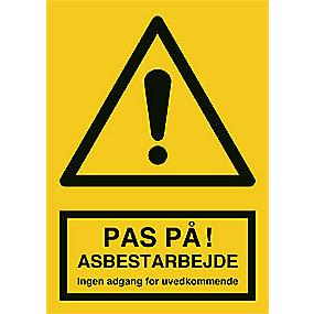 210x297mm a4 plast gul asbestarbejde advarselsskilt-