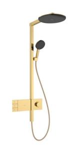 pvd guld-optik pol showers ecosmart 2jet 300 showerpipe s alive raindance hansgrohe