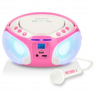 pink lyseffekter og usb-mikrofon mp3 cd fm-radio rbar b lenco