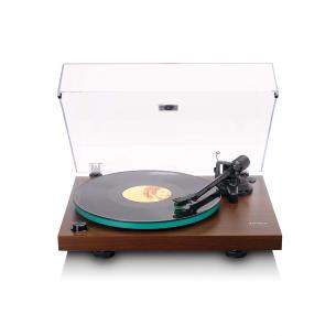 brown dark transmission bluetooth and platter glass with turntable lenco
