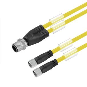 yellow straight socket 2x straight pin cabling twin m 5 1 3 m8 m12 line connecting assembled cable adaptor sensor-actuator