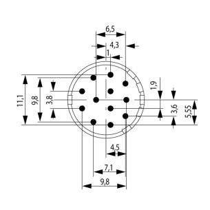 none coding 12 poles of number m23 cups solder connector circular insert contact