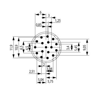 none coding 17 poles of number m23 cups solder connector circular insert contact
