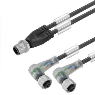 black angled socket 2x straight pin cabling twin m 5 1 3 m12 m12 line connecting assembled cable adaptor sensor-actuator