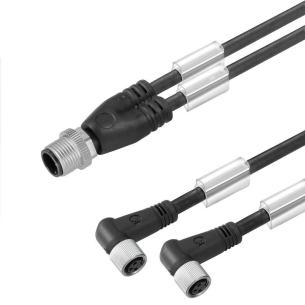 black angled socket 2x straight pin cabling twin m 10 3 m8 m12 line connecting assembled cable adaptor sensor-actuator