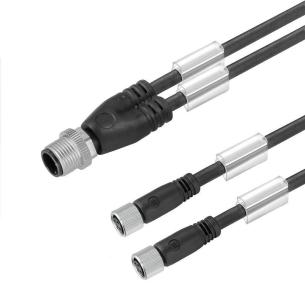 black straight socket 2x straight pin cabling twin m 10 3 m8 m12 line connecting assembled cable adaptor sensor-actuator