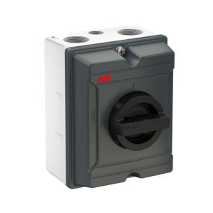 ota25s3g front i drejegreb sort bund og top i m20 2xm32 kapsling alu ac-22 400v ved 45a 22kw 3-polet sikkerhedsafbryder