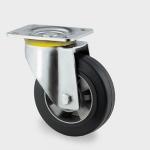 Drejeligt hjul sort elastisk gummi ø200 mm 450 kg din-kugleleje med plade byggehøjde: 240 mm. driftstemperatur: -20°/+85°