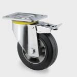 Drejeligt hjul med bremse sort elastisk gummi ø200 mm 450 kg din-kugleleje med plade byggehøjde: 240 mm. driftstemperatur: -20°/+85°