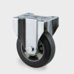Fast hjul sort elastisk gummi ø200 mm 450 kg din-kugleleje med plade byggehøjde: 240 mm. driftstemperatur: -20°/+85°