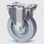 Fast hjul grå elastisk gummi ø100 mm 160 kg din-kugleleje og tætning med plade rustfri byggehøjde: 128 mm. driftstemperatur: -20°/+80°