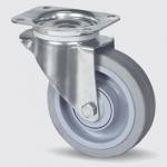 Drejeligt hjul grå elastisk gummi ø125 mm 160 kg din-kugleleje og tætning med plade rustfri byggehøjde: 160 mm. driftstemperatur: -20°/+80°