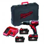 Milwaukee m18 bpd-403c kompakt slagboremaskine 18v 3x4,0ah inkl. lader og kuffert