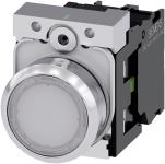 Lystrykknap 22 mm rund metal skinnende hvid flad momentan kontakt type med holder 1no led modul med integreret led 24v