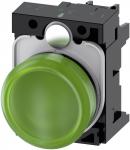 Indikatorlys 22 mm rund plastik grøn glat linse med holder led modul 24v ac/dc