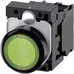 Lystrykknap 22 mm rund plastik grøn flad momentan kontakt type med holder 1no led modul