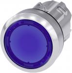 Lystrykknap 22 mm rund metal skinnende blå flad