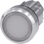 Lystrykknap 22 mm rund metal skinnende hvid flad
