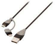 2-I-1 Opladerkabel USB A Han - Micro B Han 1.00 m Sort + Lightning-Adapter