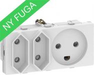 hvid modul 0 2 udtag 2xeuroplug og jord m stikkontakt fuga lk