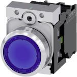 Oplyst trykknap 22 mm rund metal skinnende blå flad knap 3su1152-0ab50-1ba0