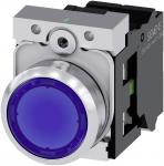 Oplyst trykknap 22 mm rund metal skinnende blå flad knap 3su1152-0ab50-3ba0