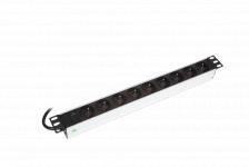 Powerpanel 19" 1U med 9xPin stikdse, jord og LED, sort