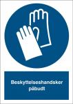 Påbudsskilt beskyttelseshandsker påbudt plast (a5) 210 x 148 mm p208pa5