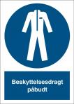 Påbudsskilt beskyttelsesdragt påbudt plast (a4) 297 x 210 mm p206pa4
