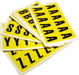 Identiske tal og bogstaver på et kort til indendørs brug sort på gul 38 mm x 22 mm nr 9 (1 pak = 250 stk)