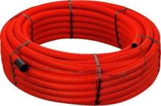 Kabelrør, Rød PE PEH 50/41 mm, dobbeltvægget med muffe og træktråd 50 meter