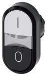Belyst dobbelttrykknap 22 mm rund plastik hvid: i sort: o tryknapper flad