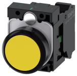 Trykknap 22 mm rund plastik gul trykknap flad med holder 1 no fjeder