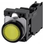Lystrykknap gul trykknap flad med holder 1 no+1 nc led modul med integreret led 230 v ac fjeder