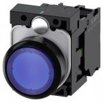 Lystrykknap blå trykknap flad med holder 1 no led modul med integreret led 230 v ac skrue